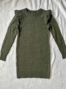 Club Monaco Italian Yarn Long Sleeve Ruffle Sweater Dress in Soviet Green - XS - Picture 1 of 22