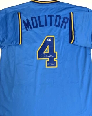 Brewers PAUL MOLITOR Signed Custom Replica BLUE Jersey AUTO w/ HOF '04 - BAS - Image 1 of 3