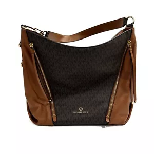Michael Kors braune Canvas-Leder Brooklyn großes Logo Druck Schultertasche Handtasche - Bild 1 von 12