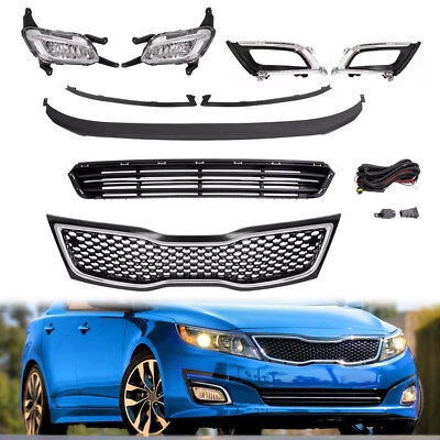 For Kia Optima 2014-2015 Front Upper Bumper Grille Chrome Trim w/Fog lights Set - Image 1 of 4