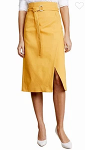 Robert Rodriguez Asymmetric-Hem Belted Skirt Yellow 10 NWT $285 - Picture 1 of 6