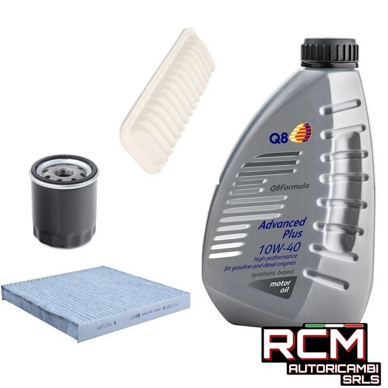 Kit Filtri Aria Olio Abitacolo, 4 Litri Olio Motore Q8 10W40 Toyota Yaris 1.0 cc