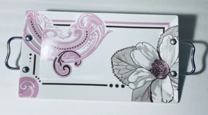 Cocoa Bloom by Studio D 16”x9” Rectangular Serving Tray Metal Handles Pink Brown - Picture 1 of 3