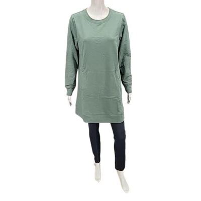 Denim Co French Terry Sweatshirt Pullover Tunic Top w Pockets Small Size Green - Image 1 of 4