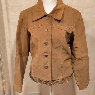 JOUJOU Skins Suede Leather Jacket Fringe Western Cowgirl Button Women's M  /165/ - Image 1 of 4