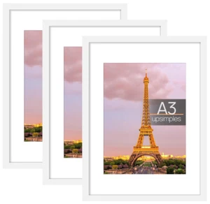 Upsimples - Set of 3 A3 Picture & Poster Frames 11.7x16.5" or 8.3x11.7" w/ Mat - Picture 1 of 6