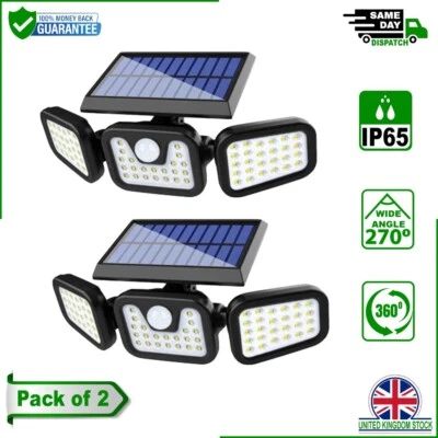 Solar Powered 3 Head LED Security Light Motion Sensor Waterproof Wall Lamp - Image 1 of 4