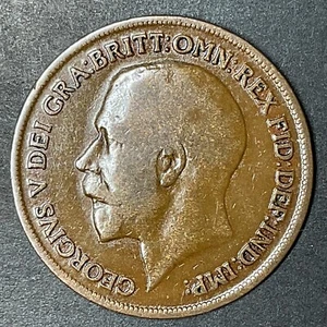 1914 Clashed Die Great Britain Large One Penny Bronze Foreign Coin King George V - Picture 1 of 2