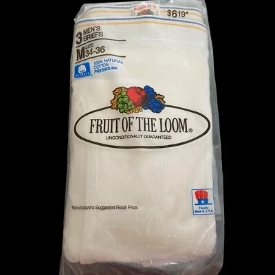 Fruit Of The Loom Briefs Mens M 34 - 36 Made In USA NOS 3 Pack Vintage FOTL 1986 - Image 1 of 2