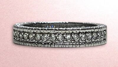 18k White Gold Plated 4MM Cubic Zirconia Round Eternity Ring Wedding Band 5.75 - Image 1 of 4