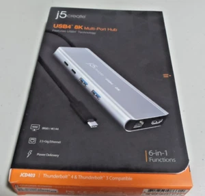 j5create USB4 8K 6-in-1 Multi-Port Hub JCD403 Silver BRAND NEW - Afbeelding 1 van 2