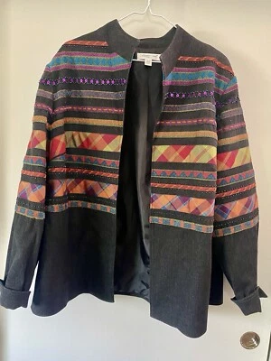 Chaqueta de mezclilla negra Coldwater Creek para mujer talla 20 vintage con cuentas lentejuelas colorida Foto 1 de 4
