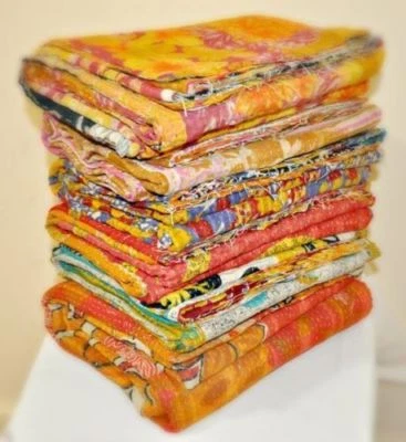 5 PC Lot Wholesale Vintage Kantha Quilt Throw Blanket Bedding India Bedspread - Image 1 of 2