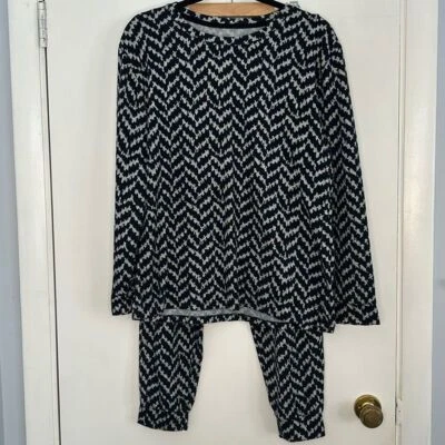 Sonoma Life + Style Women's Black Gray Geometric Print Pajama Set Elastic Sz XL - Image 1 of 4