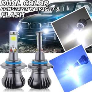 9006 HB4 LED DRL Fog Driving Light Bulb Dual Color Strobe Flash White + Ice Blue - Picture 1 of 12