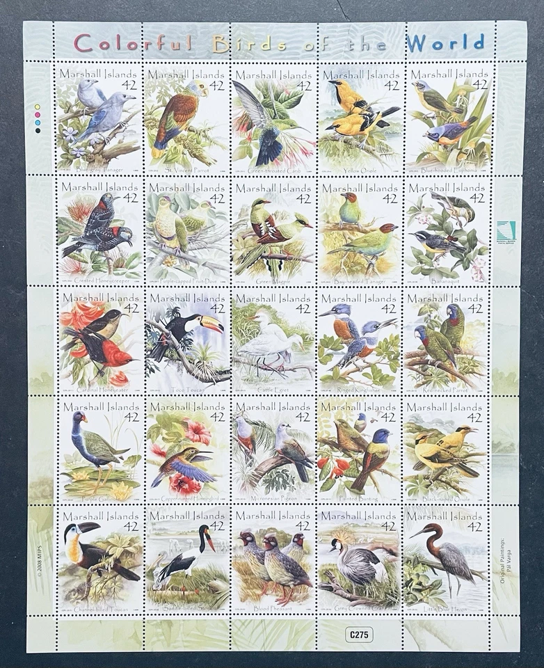 SELOS PÁSSAROS COLORIDOS DO MUNDO ILHAS MARSHALL 2008 MNH PÁSSARO PAPAGAIO TUCANO - Imagem 1 de 1