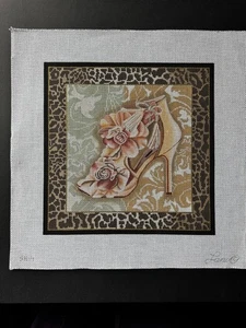 LANI Floral High Heel Shoe Hand Painted hp Needlepoint Canvas - Picture 1 of 1