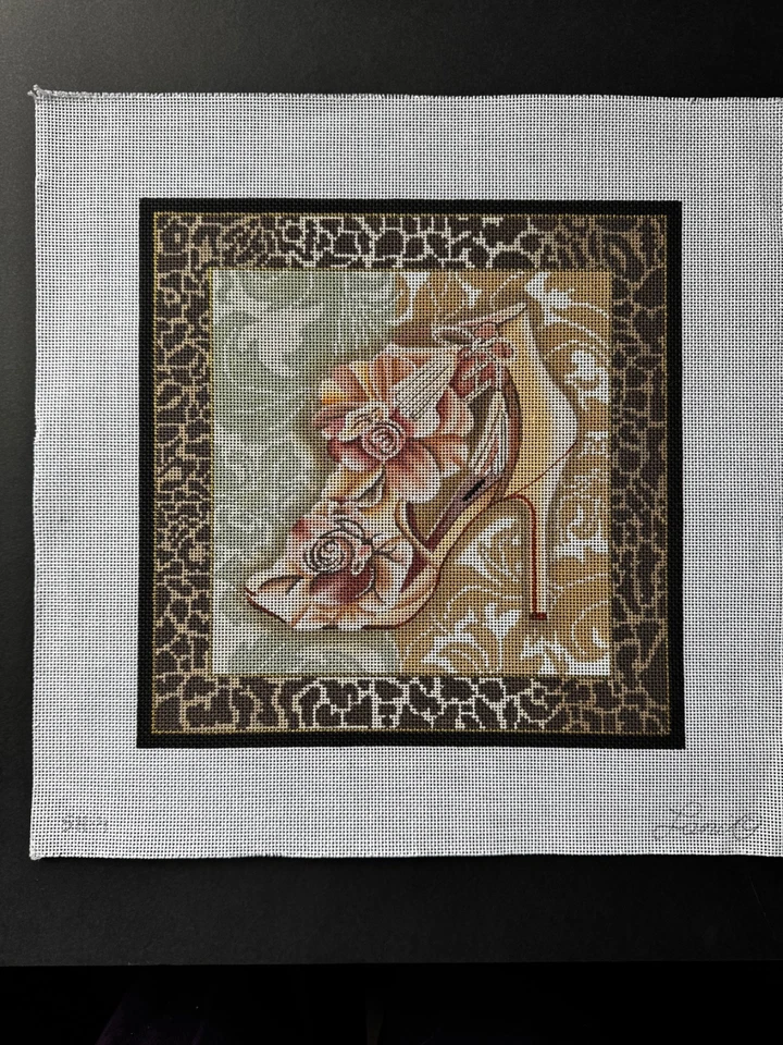 LANI Floral High Heel Shoe Hand Painted hp Needlepoint Canvas - Image 1 of 1