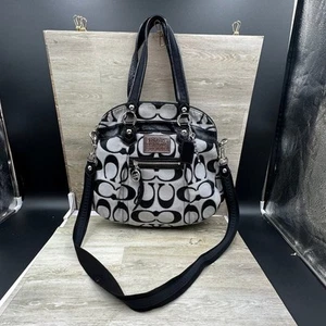Coach Poppy Gray Black Shoulder Bag Purse Tote - Picture 1 of 12