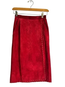 Vintage Saint Laurent Rive Gauche Women's Red Suede Wrap Skirt XS 4 36 - Bild 1 von 4