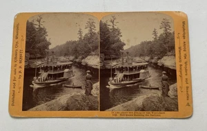 Stereoview - "Dell Queen Running the Narrows" S.S. Bennett Kilbourn City, Wisconsin - Imagen 1 de 5