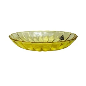 Fenton Topacio Amarillo Transparente Relish Plato Ovalado Remolino Borde Festoneado Pegatina y Marca - Imagen 1 de 10