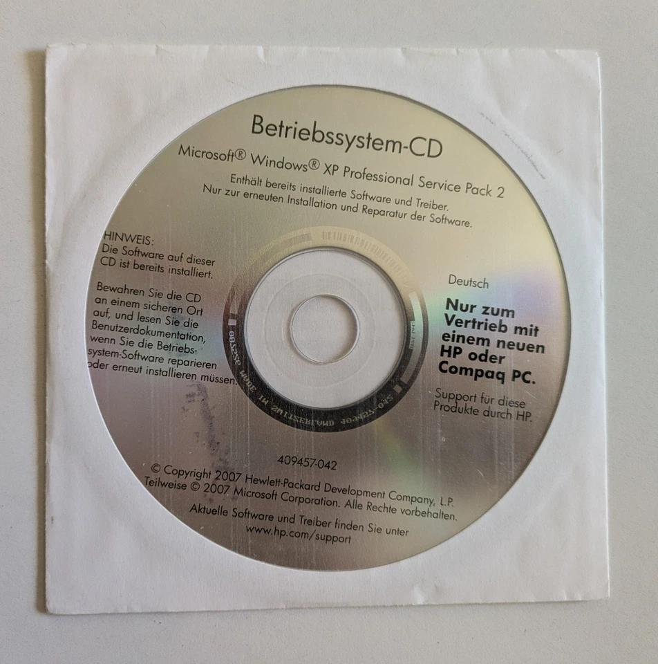 Windows XP Professional Servicepack 2 - ohne Key (CD-Nr.: 409457-042) - Bild 1 von 1