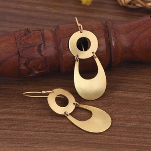 Pendientes colgantes tono dorado círculo lágrima geométrico colgante joyería minimalista - Imagen 1 de 9