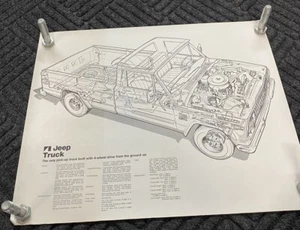 Vintage JEEP TRUCK Diagram Poster with Specs STAINED BACK SHIPPED ROLLED - Picture 1 of 9