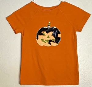 Cat And Jack , Orange Halloween T-Shirt ,  Sequin Pumpkin , Size M 7/8 - Picture 1 of 5