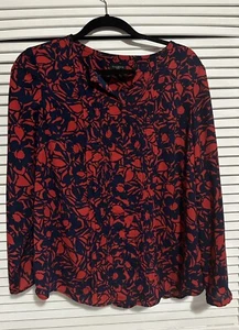 Talbots Petites rot und marineblau geblümte Bluse; Größe Large P - Bild 1 von 8