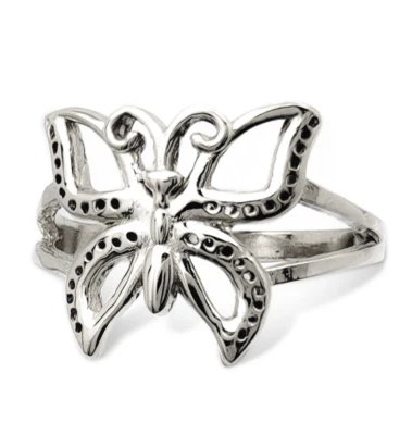Solid 18K White Gold Butterfly Ring Large Pierced Butterfly, Size 3 – 12 - Image 1 of 4