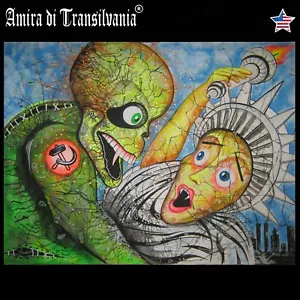 dipinto originale arte contemporanea umorismo cartone animato fluo figura moderna pop politica - Foto 1 di 24