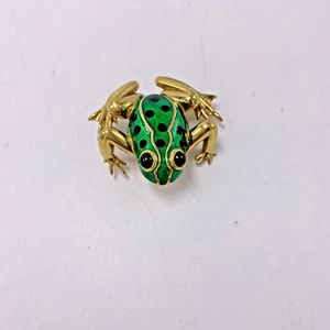VTG Carolee GOLD TONE GREEN FROG  BROOCH   2-1/4 Signed JY48 - Picture 1 of 7