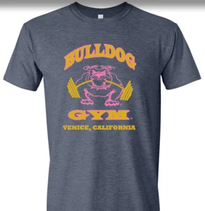 Bulldog Gym Venice California Workout Bodybuilding Navy / Vintage Gold T-Shirt - Picture 1 of 3