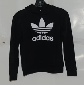 Adidas Trefoil Hoodie Pullover Black White Logo Small Youth Pocketed - Picture 1 of 9