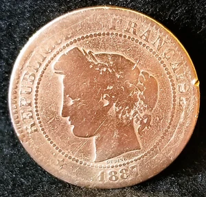 Francia francesa 10 CÉNTIMOS 1887-A, LAUREADO MIRANDO A LA IZQUIERDA, DENOMINACIÓN - Imagen 1 de 6
