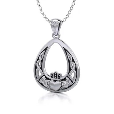 925 Sterling Silver Celtic Knotwork Claddagh Necklace Love Friendship Loyalty - Image 1 of 3