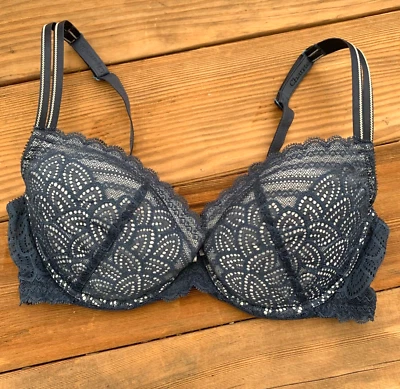 Chantelle Merci 36DD Bra Push-up Removable Pads Blue Lace #1742 - Imagem 1 de 4