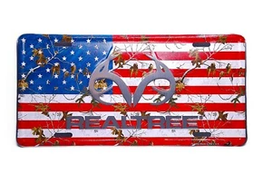 LICENSED REALTREE CAMO AMERICAN FLAG 3D EMBOSSED METAL NOVELTY LICENSE PLATE TAG - Picture 1 of 14