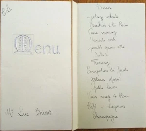 Speisekarte: Französischer Art Deco 30er Jahre, handgeschrieben mit silbergeprägtem Einband - Bild 1 von 1