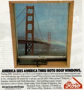 1989 Vintage Print Ad America Sees Thru Roto Roof Windows America Airlines - Picture 1 of 2