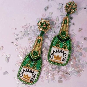 Beaded Champagne Bottle Drop Earrings - Picture 1 of 3