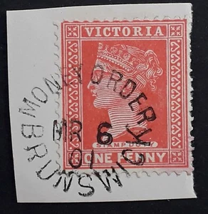 1901 Victoria Australia 1d Rose Red Stamp Duty stamp MONEY ORDER BRUNSWICK PMK - Bild 1 von 2