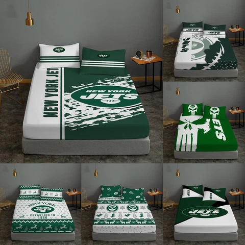 New York Jets 3PCS Bed Sheet Set Fitted Sheet Pillowcases Deep Pocket Fans Gift Cover