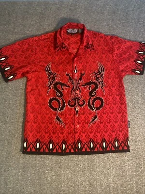 Camisa Dragón Para Hombre Pequeña Roja Abotonada Poliéster Manga Corta Informal Hecha en Corea Foto 1 de 4