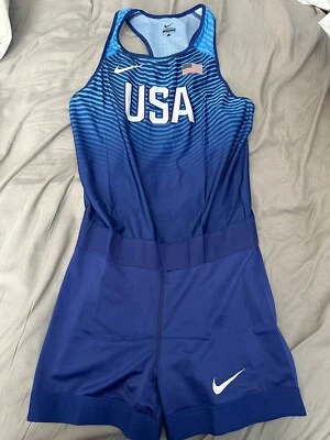 Nike Pro Elite Blue Team USA Track & Field Speedsuit Singlet Size L 898156  XX - Image 1 of 4