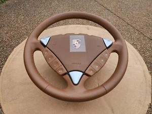 PORSCHE CAYENNE 955 OEM FACTORY ORIGINAL EQUIPMENT BEIGE LEATHER STEERING WHEEL - Picture 1 of 14