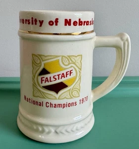 Vtg 1970 Falstaff Beer MUG Stein UNIVERSITY OF NEBRASKA Football Champions - Picture 1 of 8