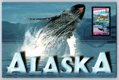 Maxi tarjeta #4036 Glaciar Bering Glacier más grande con cancelación de imagen y ballena jorobada Foto 1 de 2
